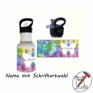 Edelstahl Trinkflasche Mädchen / Schmetterling mit Name / Personalisierbar / 400ml / 500ml / 600ml Bild 2