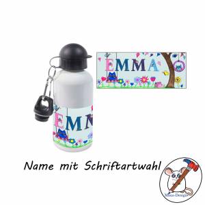 Aluminium Trinkflasche Motiv Eulen mit Name / Personalisierbar / 500ml Bild 2