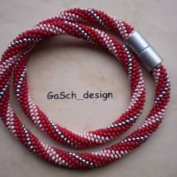 Häkelkette, gehäkelte Perlenkette * Spiralbeziehung in rosa rot Bild 1