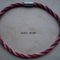 Häkelkette, gehäkelte Perlenkette * Spiralbeziehung in rosa rot Bild 2