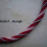 Häkelkette, gehäkelte Perlenkette * Spiralbeziehung in rosa rot Bild 3