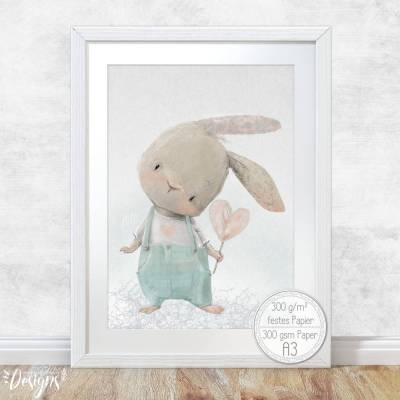 Babyzimmer Bilder [A3] Kinder-Zimmer-Bild Tiere Hasen Poster  | Fluffy Hugs
