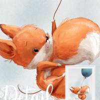 Babyzimmer Bilder Fuchs am Ballon [A3] Kinder-Zimmer-Bild Tiere Poster  | Fluffy Hugs Bild 2