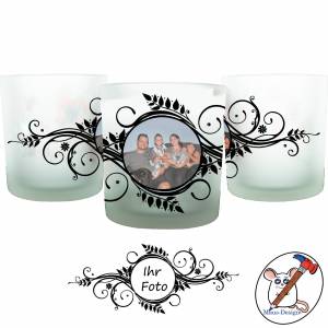 Teelichthalter aus Glas bedruckt Ornament / Foto / Windlicht / Personalisierbar Bild 1