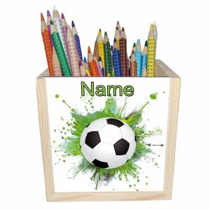 Fußball Holz Stiftebox personalisiert z. B. Name Schriftartwahl | 10x10x10cm | Stiftehalter | Schreibtischorganizer Bild 1