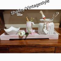 Schreibtisch-Set, Shabby/Vintagestyle, rosa-weiß Bild 1