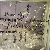Glasbaustein, beleuchtet, Glas mit Spruch "Liebesrezept" Bild 4