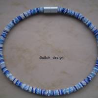 Häkelkette, gehäkelte Perlenkette * Fröhlicher Flickenteppich blau weiß Bild 2