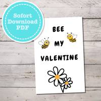 "Bee My Valentine" Valentinstagskarte oder Jahreskarte als Download PDF Bild 1