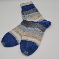 Gestrickte dickere Socken in blau grau beige, Gr. 38/39, Stricksocken,Kuschelsocken aus 6 fach Sockenwolle handgestrickt Bild 1