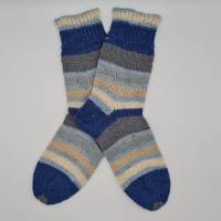 Gestrickte dickere Socken in blau grau beige, Gr. 38/39, Stricksocken,Kuschelsocken aus 6 fach Sockenwolle handgestrickt Bild 2