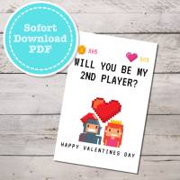 "Will you be my 2nd Player" Valentinstagskarte oder Jahrestagskarte als sofort Download, PDF Bild 1