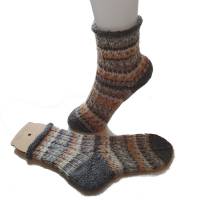 handgestrickte Socken, Größe 30/31, mit Rollrand, 6fach Sockenwolle, grau braun Bild 1