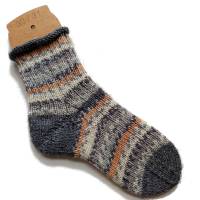 handgestrickte Socken, Größe 30/31, mit Rollrand, 6fach Sockenwolle, grau braun Bild 2