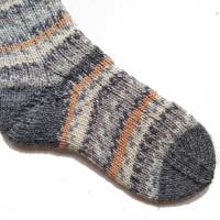 handgestrickte Socken, Größe 30/31, mit Rollrand, 6fach Sockenwolle, grau braun Bild 3