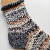 handgestrickte Socken, Größe 30/31, mit Rollrand, 6fach Sockenwolle, grau braun Bild 4