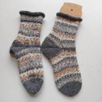handgestrickte Socken, Größe 30/31, mit Rollrand, 6fach Sockenwolle, grau braun Bild 5