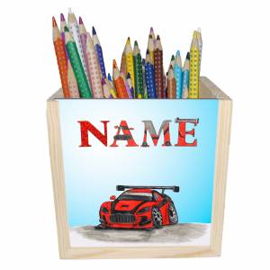Auto Holz Stiftebox personalisiert z. B. Name Schriftartwahl | 10x10x10cm | Stiftehalter | Schreibtischorganizer Bild 1
