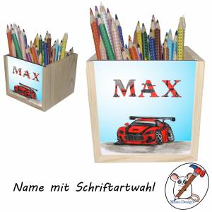 Auto Holz Stiftebox personalisiert z. B. Name Schriftartwahl | 10x10x10cm | Stiftehalter | Schreibtischorganizer Bild 2