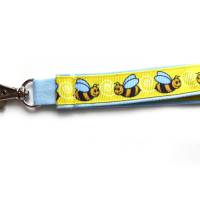 langes Schlüsselband "Biene" aus Baumwollstoff in gelb oder hellblau mit Ripsband Bienchen Bild 7