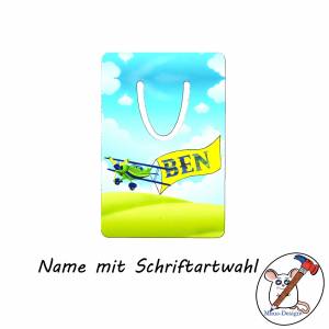 Flugzeug Lesezeichen mit Name / Schriftartwahl / Aluminium / 5 x 7,5 x 0,07cm / Personalisierbar / Doppeldecker Bild 2