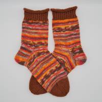 Gestrickte dickere Socken in orange braun, Gr. 38/39, Wollsocken, Kuschelsocken handgestrickt Bild 1
