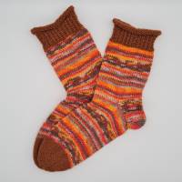 Gestrickte dickere Socken in orange braun, Gr. 38/39, Wollsocken, Kuschelsocken handgestrickt Bild 2