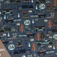 Jersey-Stoff bedruckt Trikot Fahrzeuge Autos jeansblau jeansgrau vintage Bild 5