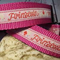 Hundehalsband Halsband "Prinzessin", rosa, 35cm-57cm, 3cm breit Bild 1