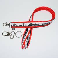 langes Dortmund Schlüsselband Skyline schwarzweiß auf rotem Gurtband oder Wunsch-Gurtbandfarbe Bild 1