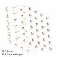 72 Blanko Etiketten Tiere Affe, Tiger und Waschbär - 64 x 45 mm - Universaletiketten Haushaltsetiketten Bild 2