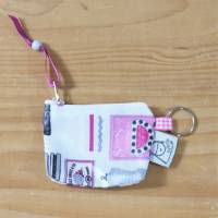 Tampontäschchen oder Geldbeutel m.Schlüsselring, beschichte Baumwolle, "Schneiderei" in grau und pink Bild 2