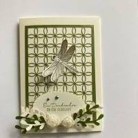Vanille Grüne Dankeschön Freundschaftskarte Grußkarte mit Libelle / Stampin up! Handarbeit   Unikat Bild 1
