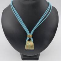 Halskette mit Keramikanhänger, türkis gold, Länge 40 + 6 cm , Halskette aus Keramikperlen, Keramikschmuck Bild 1