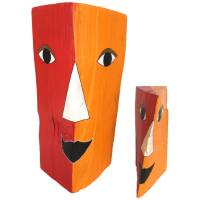 Köpfe aus Holz Kunstobjekte mit Gesicht orange/rot Bild 2