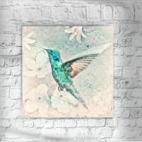 KOLIBRI & BLÜTEN Wandbild im Landhausstil auf Holz Leinwand oder Kunstdruck Bild Vogel Shabby Chic Vintage online kaufen Bild 1