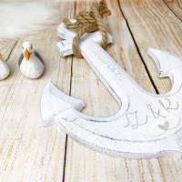 Maritimer Holz Anker in weiß mit Tau, inklusive Wunschgravur, personalisiert, Anker mit Gravur, Wanddeko Dekoration Holz Bild 4