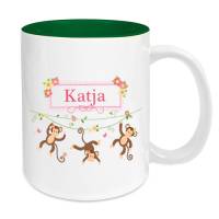 Tasse mit Namen Keramik grün für Kinder, Motiv Affen pink Bild 1