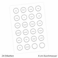 24 Gewürzetiketten - weiß/schwarz - 22 beschriftet 2 blanko - rund 4 cm Ø - Küchen Aufkleber Sticker Bild 2
