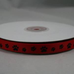 1 m Ribbon Ripsband Tatzen Hunde 10 mm, rot Bild 1