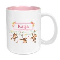 Tasse mit Namen Keramik rosa für Kinder, Motiv Affen Bild 1