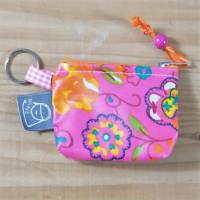 Tampontäschchen oder Geldbeutel m.Schlüsselring, beschichte Baumwolle, pink mit bunten Blumen Bild 2