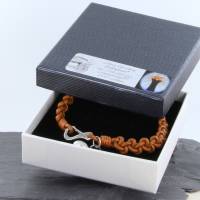 goldbraunes geflochtenes echtes Lederarmband mit Perle, Damenlederarmband mit Schnappverschluss aus Edelstahl 22 cm lang Bild 2