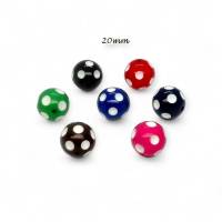 5/10/20 Acryl-Perlen "Polka Dots" 20mm kugelrund, div.Farben, weiß gepunktet, Loch 2,2mm Bild 1