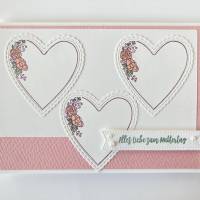 Stilvolle 3D Muttertagskarte Herzen in Weiß/Rosa Handarbeit Stampin'Up! Bild 1