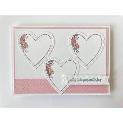 Stilvolle 3D Muttertagskarte Herzen in Weiß/Rosa Handarbeit Stampin'Up!