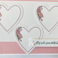 Stilvolle 3D Muttertagskarte Herzen in Weiß/Rosa Handarbeit Stampin'Up! Bild 2