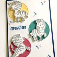 3D Kinder Glückwunschkarte Geburtstagskarte mit Zebras Handgefertigt mit Stampin Up Produkten Bild 1