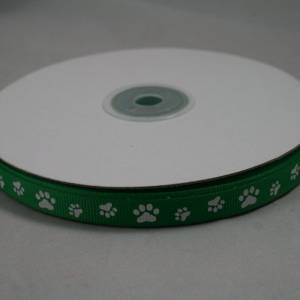 1 m Ribbon Ripsband Tatzen Hunde 10 mm, grün Bild 1