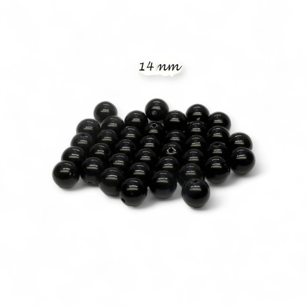 10 schwarze Acryl-Perlen 14mm kugelrund, Loch ca. 2,2mm